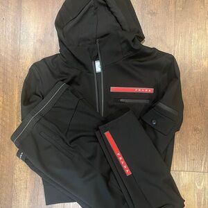 Prada Women's Black Performance Tech Track Tennis Golf Suit with Hood M